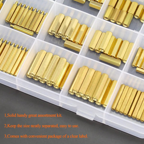 420 Piece Hex Brass Standoff Set With M2 M2.5 M3 Threaded Spacers Matching Screws And Nuts For PCB Circuit Board Mounting Electronics Projects DIY Electronics Build And Reliable Mounting in storage box
