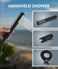 Heavy Duty Outdoor Shower Kit With 8 Inch Rainfall Head And Handheld Sprayer, matte black handheld sprayer with 59-inch hose