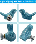 Upgrade Your Cabinetry With These Dope Blue Ceramic Bird Knobs And Pulls Comes With Mounting Hardware For A Quick DIY Home Refresh You Definitely Gonna Want To Add This Slick Vibe To Your Space - Four views of blue ceramic bird knobs with shiny silver mounts.