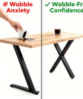 Rock Solid Heavy Duty 28 Inch Metal Dining Table Legs Set Of 4 with adjustable feet and X frame shown with stability test