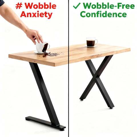 Rock Solid Heavy Duty 28 Inch Metal Dining Table Legs Set Of 4 with adjustable feet and X frame shown with stability test