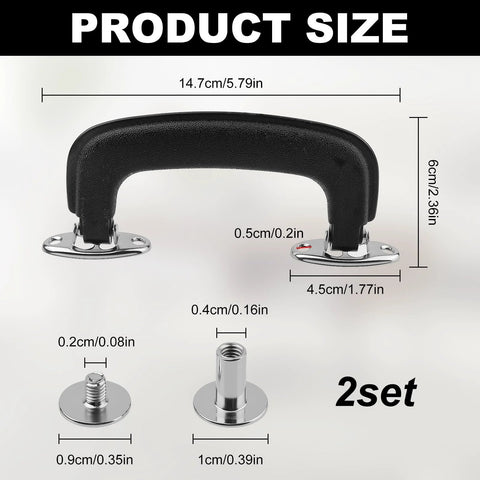 Two Sets Included Guitar Case Handle Replacement Kit With Luggage Handles Universal Fit showing size dimensions 14.7cm, 6cm