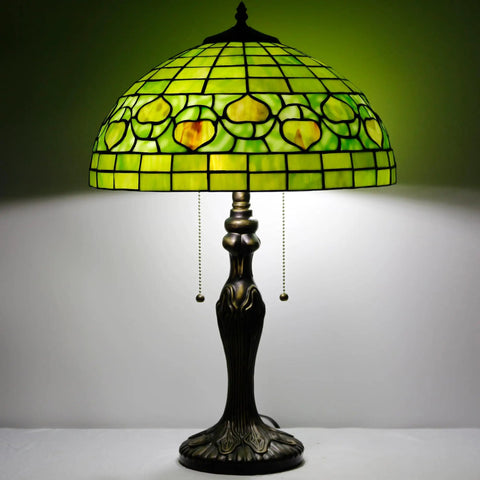 Tiffany Style Stained Glass Table Lamp 16 Inch Shade, 24 Inch Tall With Antique Bronze Base, UL Listed Reading Light, Pull Chain