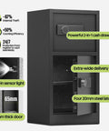 Beefy Extra Large Dual Door Home Safe 8.6 Cu Ft Tall Safe For Laptops And Legal Files Upright, featuring sensor light and thick door.