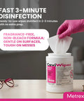 CaviWipes Disinfecting Towelettes For Hard Non Porous Surfaces In Healthcare And Lab Settings Pre Saturated With CaviCide Durable Non Woven Wipes Ready To Use For Fast Sanitation 160 Wipes Pack, canister open with wipe