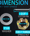 Two Pack Trailer Nut Kit For One Inch Spindle Shaft With Can Am Castle Nuts Washers And Cotter Pins dimensions displayed