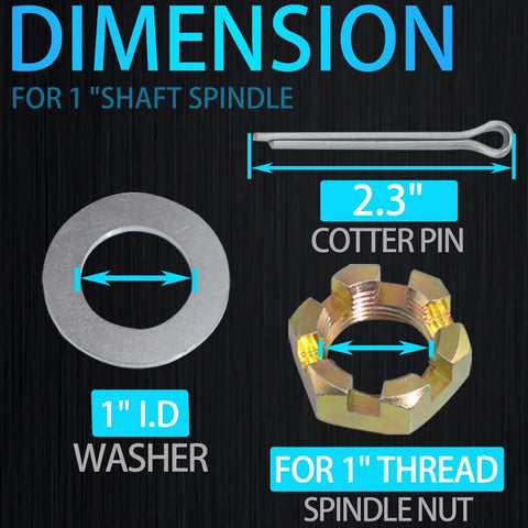 Two Pack Trailer Nut Kit For One Inch Spindle Shaft With Can Am Castle Nuts Washers And Cotter Pins dimensions displayed