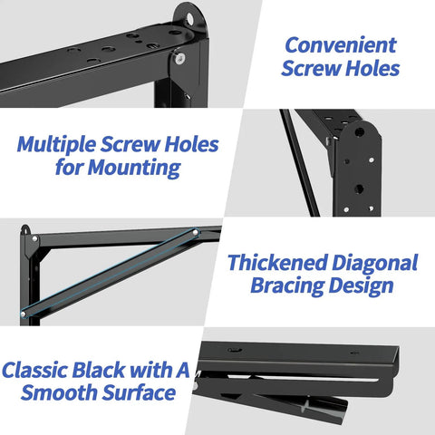 Heavy Duty 24 Inch Folding Shelf Bracket Rock Solid Black Steel Wall Mount With Reinforced Triangle Frame Anti Rust Coating Supports Up To Eleven Hundred Pounds Quick Setup smart home storage upgrade with multiple screw holes and smooth surface.