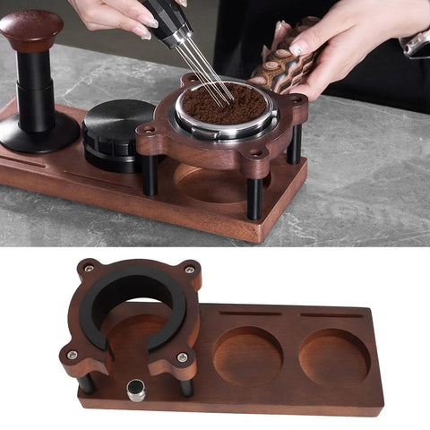 Level Up Your Daily Grind With This Premium Solid Wood Coffee Tamper Station Universal 58mm Portafilter Holder for easy use.
