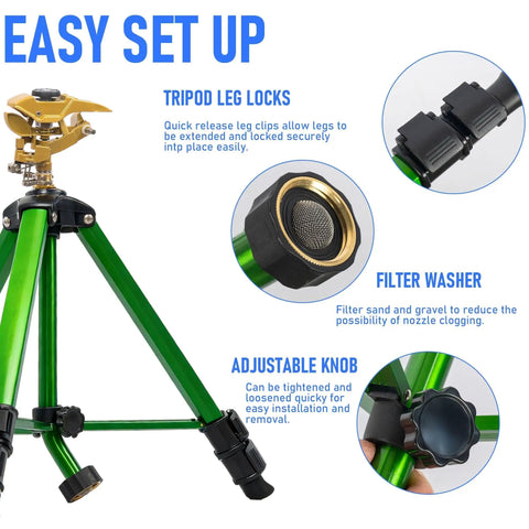 Impact Sprinkler On Tripod For Yard And Garden Heavy Duty 360 Degree Rotating Sprinkler With Zinc Head And Filter Washer