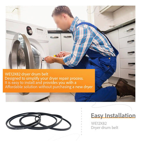 87 Inch 4 Rib Dryer Belt Replacement One Quarter Inch Wide For Wide Range Of Front Load Dryers Includes WE12X82 WE12X10014 AP4379804 WE12X42 WE12X82P, dryer belt on washer repair scene