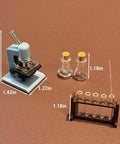 1/12 Scale Dollhouse Lab Accessories Kit With Microscope, Test Tubes And Flasks Dope Mini Science Set Made From Resin, Glass And Wood For Creative Play, Collectors, And Hobbyist Scientists., 1/12 scale resin and glass microscope, flasks, and test tube rack