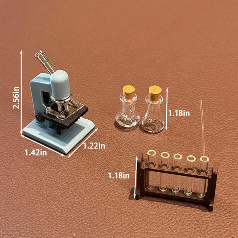 1/12 Scale Dollhouse Lab Accessories Kit With Microscope, Test Tubes And Flasks Dope Mini Science Set Made From Resin, Glass And Wood For Creative Play, Collectors, And Hobbyist Scientists., 1/12 scale resin and glass microscope, flasks, and test tube rack