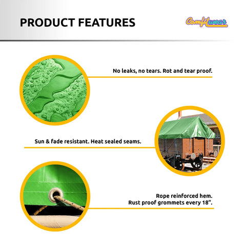 5 Mil Heavy Duty Tarp Cover For Multi Purpose Use Waterproof Weatherproof Car Boat Camping And More Reinforced 18 Inch Grommets And Heat Sealed Seams No Leaks Tear Proof Rust Proof Lime Color 5 By 7 Feet, product features