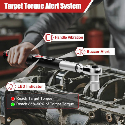 Three Eighths Inch Pro Grade Digital Torque Wrench With Backlit LCD 5 To 99.6 Ft-Lb 6.8 To 135 Nm Fast Adjust Controls Beep LED And Vibration Alerts Ideal For Automotive Motorcycle And Bike Maintenance