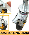 Bulletproof 8 Inch Rubber Scaffolding Caster Wheels 4 Pack close-up of dual locking brake with 360-degree swivel capability.