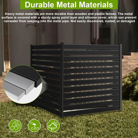 Heavy Duty 3 Panel Metal Privacy Screen Fence For Outdoor Spaces 42 Inch Tall 38 Inch Wide Panels shown on grass.