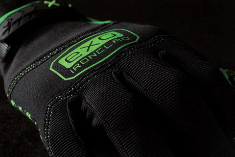 Exo Grip Work Gloves for Men Black and Green Non Slip Silicone Fused Palm Sweat Wipe Terry Cloth Durable Heavy Duty Hand Protection In Size Large Pack Of 1 close-up