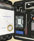 Portable TMR200 Surface Roughness Gauge With DSP Processing, Handheld Surface Profile Tester For Ra Rz Rq Rt Rp Rv R3z R3y RzJIS Rsk Rku Rmr Rx, 128 By 64 OLED Display, Lightweight, On The Go And User Friendly. Case with handheld tester, sensor, cable, manual, and accessories.