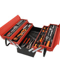 Open view of Multifunction Ratchet Socket Tool Kit With 85 Piece Folding Wrench Set For Car And Motorcycle Repair Pro Grade Portable Mechanics Kit