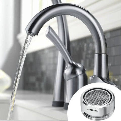 4 Pack Universal Faucet Aerators With 15/16 Male Thread For Fast Kitchen Sink And Bathroom Tap Replacements, heavy duty brass in use.