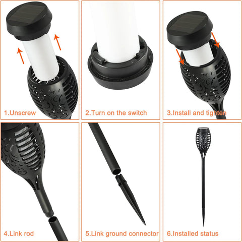 Step-by-step installation of Solar Torch Lights With A Lit Flickering Flame Effect Outdoor Pathway Lights IP65 Waterproof