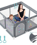 Ultra Safe Big Baby Playpen For Babies And Toddlers Indoor Outdoor Gate with breathable mesh and sturdy frame, grey color, 50x50x27 inch