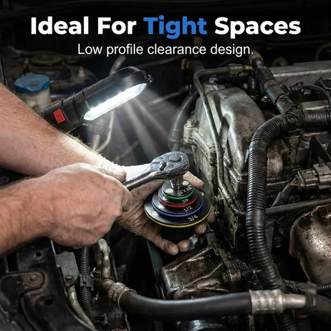 Upgraded Low Profile Impact Socket Adapter Set With Stubby Drive Ratchet Kit For 3/8 To 1/2 And 1/4 To 3/8 Fits Tight Spots Perfectly, low profile adapters in engine bay