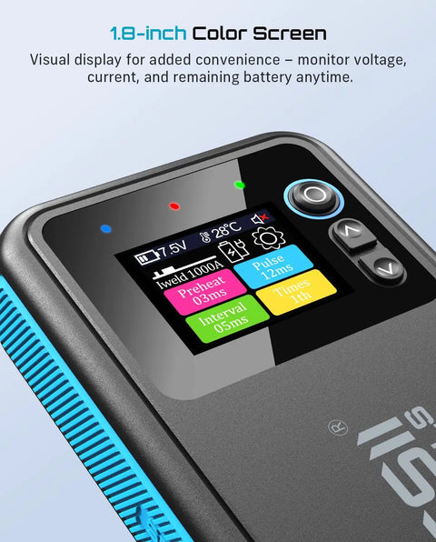 Battery Spot Welder Kit With 11000mAh Battery LCD Screen Upgraded 80 Gear Adjustable Portable Mini Welder close-up of LCD screen