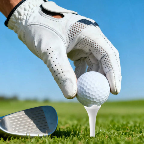 Golf ball on 50 Pack Plastic Golf Tees 1.5 Inch Short Tees For Irons, Par Threes, Hybrids, And Driving Range Use on grass with iron club