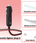 Straight Up 12V Cigarette Lighter Plug With 16 Awg Pure Copper Wire And One Foot Cord Featuring Built In 15A Fuse Protection for reliable power delivery.