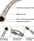 Hassle Free 24 Inch Braided Sink Hose And Faucet Supply Lines With 3/8 Female To M10 Male Connectors showing stainless steel braided design and EPDM inner tube.