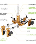DIY Friendly Door Lock Hole Opener Kit For Wooden Doors Pro Grade Mortiser Jig With 3 Drill Bits showing components labeled
