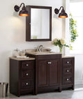 Bathroom setting with Industrial Gooseneck Farmhouse Vanity Wall Sconce Oil Rubbed Bronze, dope barn light fixture above mirror.