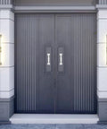 2 Pack White Barn Door Handle Pulls 5.5 Inch with screws installed on modern sliding doors, showcasing durable sturdy construction.