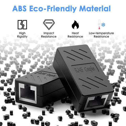 RJ45 Ethernet Cable Extender Coupler Kit For Cat5 To Cat8 Cables Plug And Play Inline Female Jack Connector With Nickel Plated Contacts Easy Snap In Clip Black 10 Pack Ready For Fast LAN Networking, eco-friendly ABS material