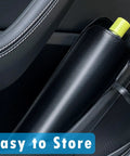 Foldable Windshield Sun Shade Umbrella Fits Tesla Model 3 Y S X Cybertruck stored in car door compartment.