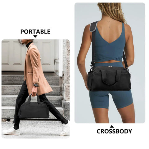 14 Inch Small Gym Bag For Women And Men, Mini Duffle For Travel And Sports shown portable and crossbody style