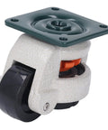 Heavy Duty 2200 Lbs Retractable Caster Wheels With 360 Degree Swivel And Custom Height Adjustability For Workbenches Furniture And Lab Gear close-up view of white and black caster wheel with green mounting plate.