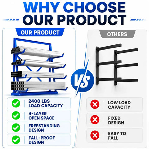 Built Like A Tank Four Tier Cantilever Rack For Heavy Lumber And Pipe Storage Made From Strong Alloy Steel Holding Up To Two Thousand Four Hundred Pounds For Garage Workshop Daily Grind