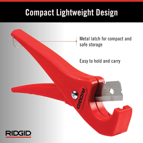 PC 1250 Single Stroke Plastic Pipe Cutter For PVC CPVC PEX PP PE Tubing with metal latch and blade