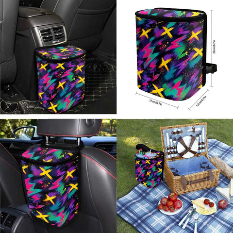 Dope Neon Abstract Car Seat Cover Set 16 Piece For Front And Rear Seats With Shoulder Pads Steering Wheel Cover trash can, 17x12x22cm