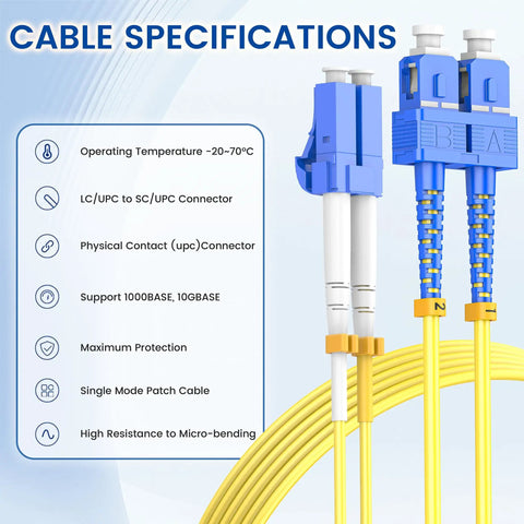 Six Pack OS2 LC To SC Fiber Patch Cables Deliver Kickin Ten G Bandwidth For Your Legit Network Setup With specifications and connectors.