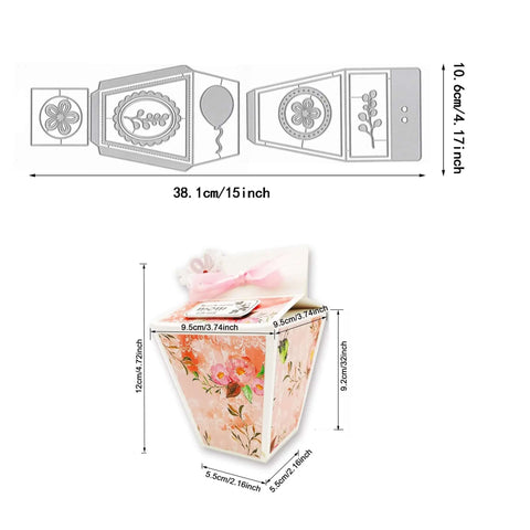 Milk Box Gift Box Die Cut Set For Paper Craft And Scrapbooking, includes unfolded template and assembled floral treat box design.