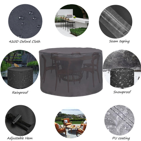 Waterproof Round Patio Furniture Cover 20 Inch Diameter By 20 Inch Height Heavy Duty 420D Oxford Cloth showcasing features