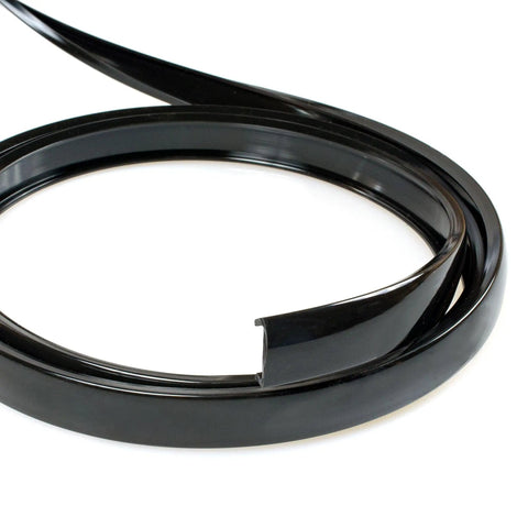 Flexible PVC U Channel Molding Three Quarter Inch High Gloss Black Edge Trim For Furniture Edging That Bends To Fit Radiused Corners Works On Metal Wood Plastic 50 Foot Coil Easy To Install