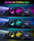 Car Interior LED Lights With App Control And DIY Mode Lit Multicolor Under Dash RGB Lighting Kit For Cars Trucks And SUVs Music Sync USB Powered DC 5V 16 Million Color Options shown in various colors inside car