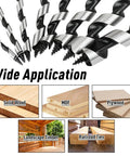 Eight Piece Wood Auger Drill Bit Set For Wood Plastic Drywall And Composite Materials Sizes 1/8 To 1/2 Inch With 1/4 Inch Hex Shank Made From 1045 Carbon Steel For Tough Wood Projects shown with application examples