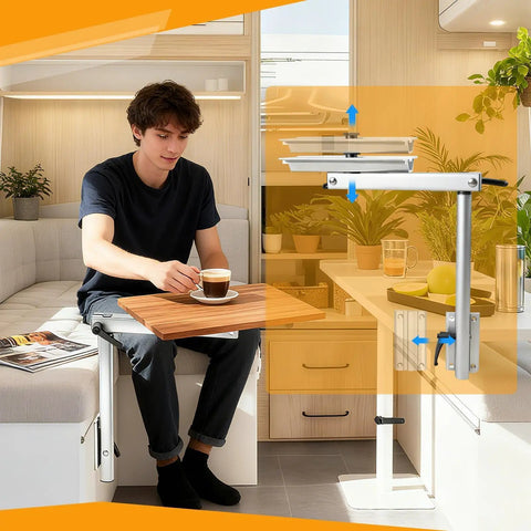 No Sweat Height Adjustable Table Legs Featuring 360 Degree Swiveling Aluminum Base Designed For Rv Campers Yachts And Road Trips That Roll Smooth While Keeping Your Setup Totally Locked In with mobile tabletop design.