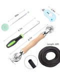 All In One Window Screen Repair Kit With 48x118 Charcoal Fiberglass Mesh And Rolling Tool Spline Cutter Ruler Hook For Replacing Windows And Sliding Doors Includes Knife And Spline Remover showing ruler, tools, and spline